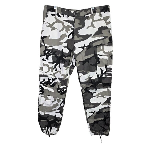 Mens Rothco Ultra Force Gray White Black Camo Cargo Pants Polyester Blend Size L